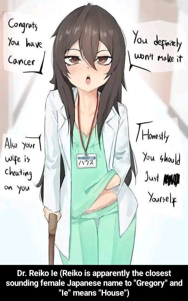 Dr Reiko le Reiko is apparently the closest sounding female Japanese name to Gregory and means House