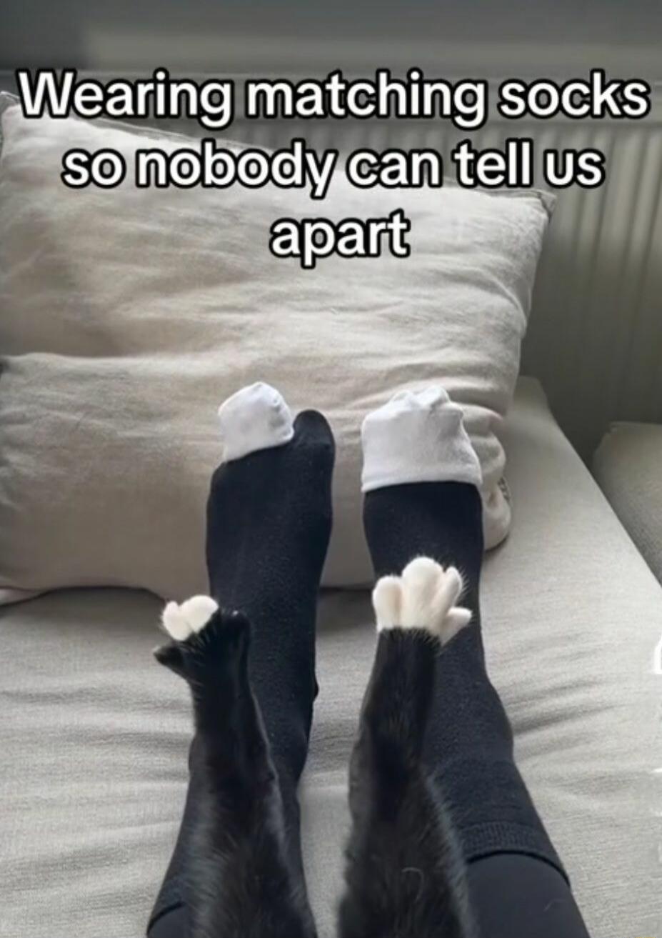 Wearing matching socks so nobody can tell us apart