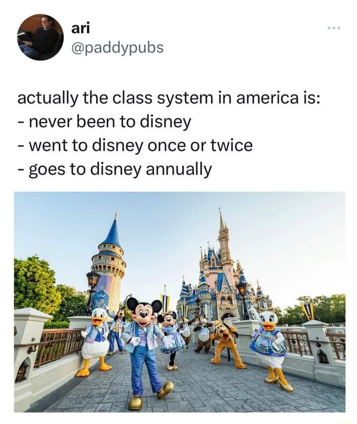 ari paddypubs actually the class system in america is never been to disney went to disney once or twice goes to disney annually