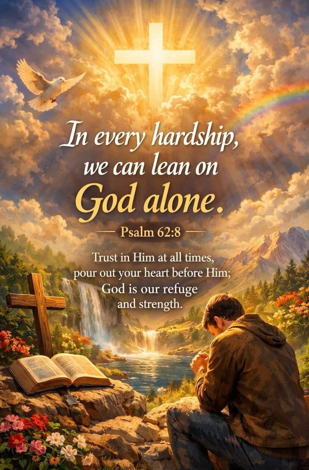 In every hardship, we can lean on God alone. Psalm 62:8. Trust in Him at all times, pour out your heart before Him; God is our refuge and strength.