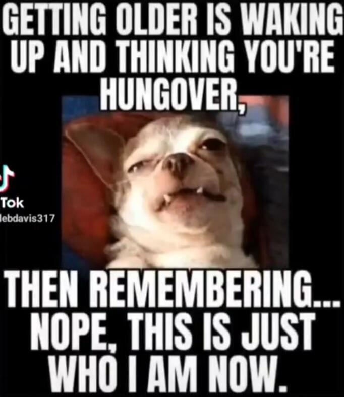 GETTING OLDER IS WAKING UP AND THINKING YOU'RE HUNGOVER, THEN REMEMBERING... NOPE, THIS IS JUST WHO I AM NOW.