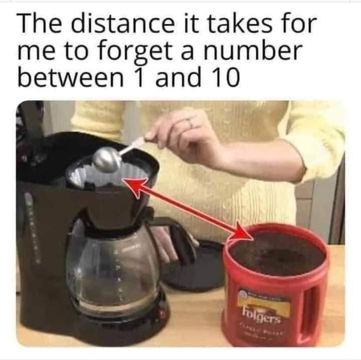 The distance it takes for me to forget a number between 1 and 10