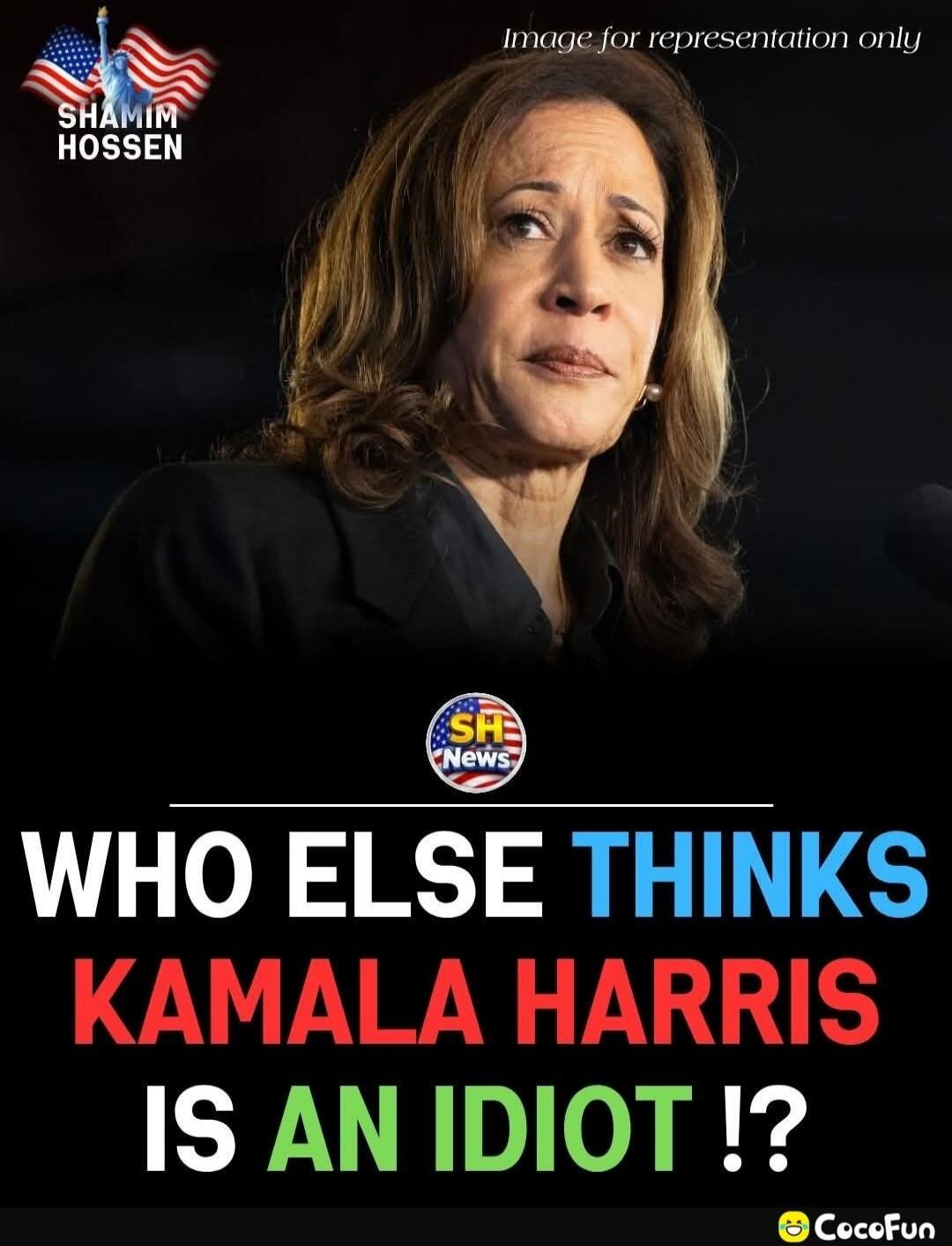 Image for representation only SHAMIM HOSSEN SHE NEWS WHO ELSE THINKS KAMALA HARRIS IS AN IDIOT !? CocoFun