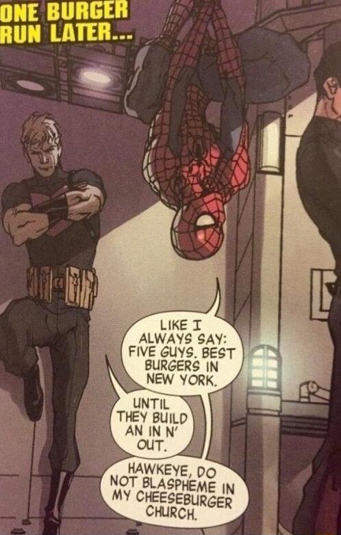 LIKE T g ALWAYS SAY FIVE GUYS BEST BURGERS IN NEW YORK UNTIL THEY BUILD AN IN N ouT HAWKEYE Do NOT BLASPHEME y MY CHEESEBURGER CHURCH