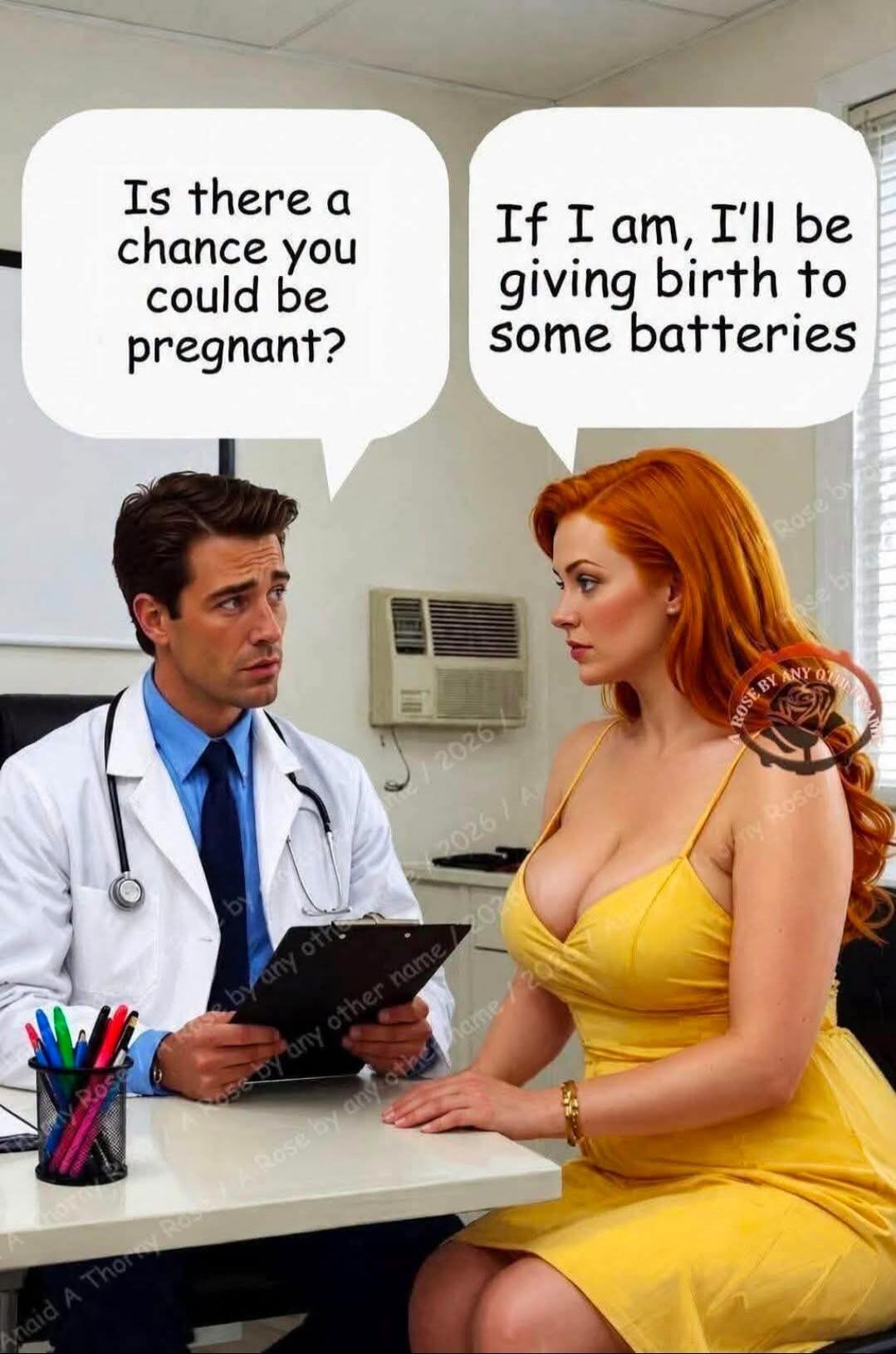 Is there a chance you could be pregnant? If I am, I'll be giving birth to some batteries