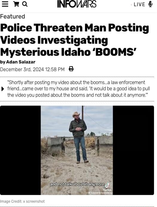a INFOVARS LIvE Featured Police Threaten Man Posting Videos Investigating Mysterious Idaho BOOMS fendna lalabodianymo e