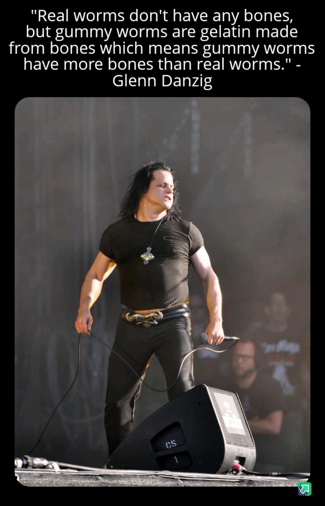Real worms dont have any bones but gummy worms are gelatin made from bones which means gummy worms have more bones than real worms Glenn Danzig