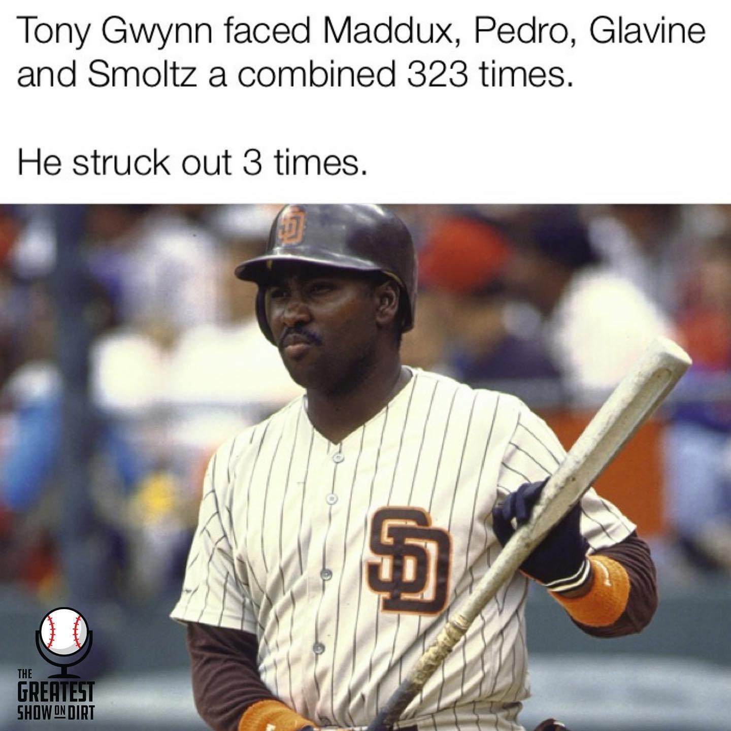 Tony Gwynn faced Maddux Pedro Glavine and Smoltz a combined 323 times He struck out 3 times