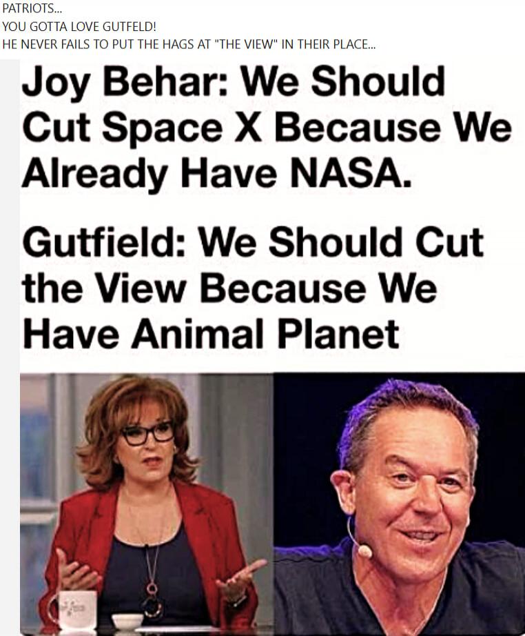 PATRIOTS...
YOU GOTTA LOVE GUTFELD!
HE NEVER FAILS TO PUT THE HAGS AT 