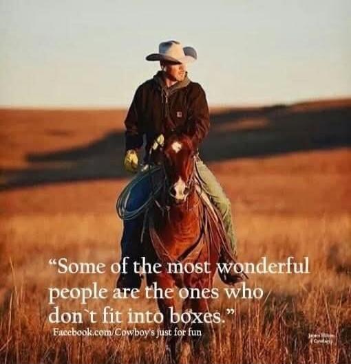 Some of the most wonderful people are the ones who don't fit into boxes. Facebook.com/Cowboy's just for fun