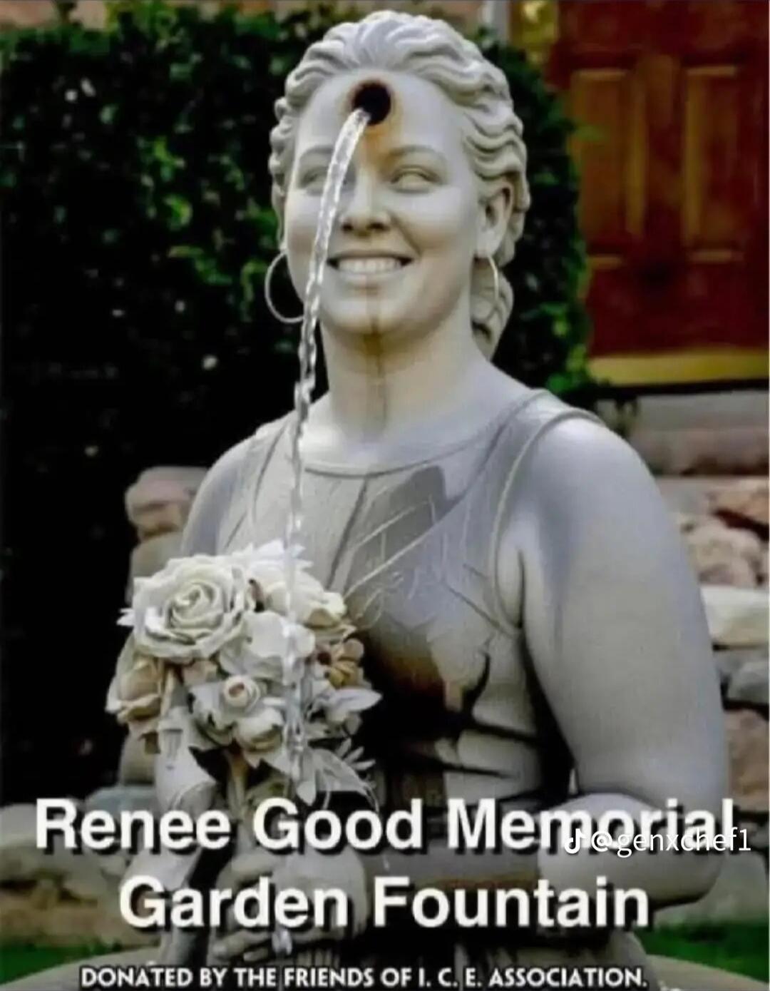 Renee Good Memorial Garden Fountain. Donated by the Friends of I. C. E. Association.