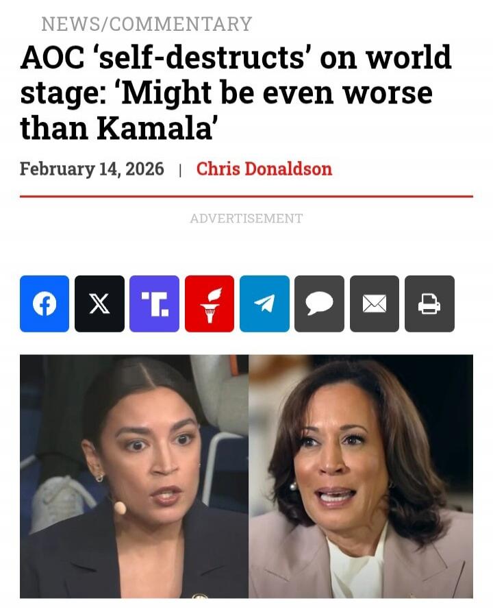 AOC ‘self-destructs’ on world stage: ‘Might be even worse than Kamala’ February 14, 2026 Chris Donaldson