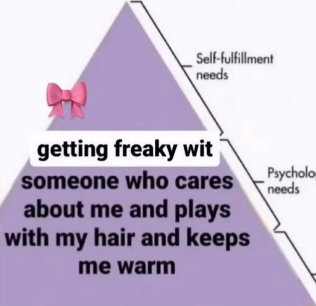 Self fulfillment needs getting freaky wit someone who cares about me and plays with my hair and keeps