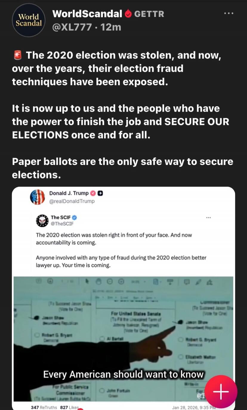 The 2020 election was stolen, and now, over the years, their election fraud techniques have been exposed. It is now up to us and the people who have the power to finish the job and SECURE OUR ELECTIONS once and for all. Paper ballots are the only safe way to secure elections. The 2020 election was stolen right in front of your face. And now account