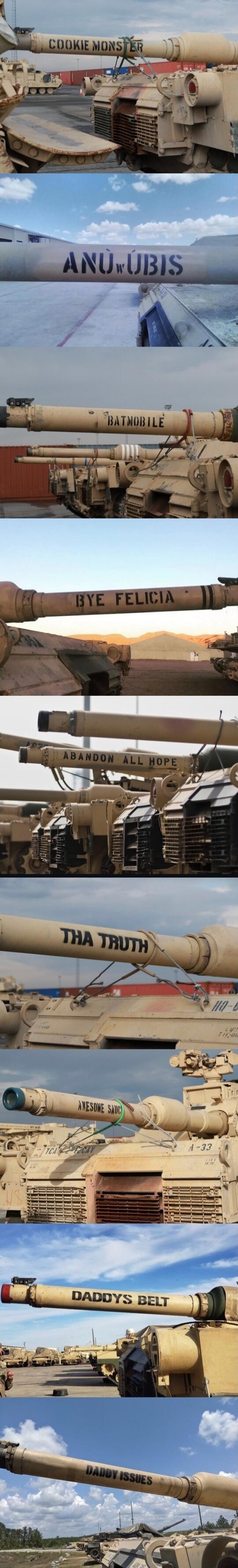 COOKIE MONSTER
ANU JIBIS
BATNOBILE
BYE FELICIA
ABANDON ALL HOPE
THA TRUTH
AWESOME SADE
DADDYS BELT
DADDY ISSUES