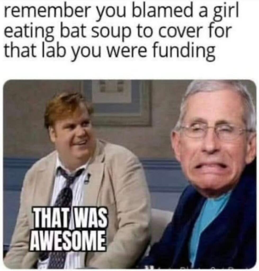 remember you blamed a girl eating bat soup to cover for that lab you were funding THAT WAS AWESOME