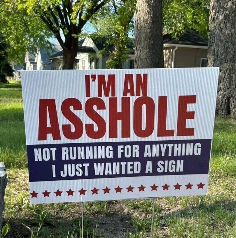 I'M AN ASSHOLE NOT RUNNING FOR ANYTHING I JUST WANTED A SIGN