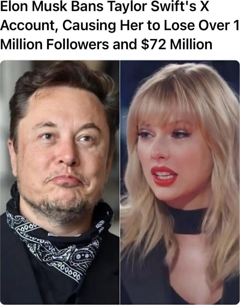 Elon Musk Bans Taylor Swifts X Account Causing Her to Lose Over 1 Million Followers and 72 Million