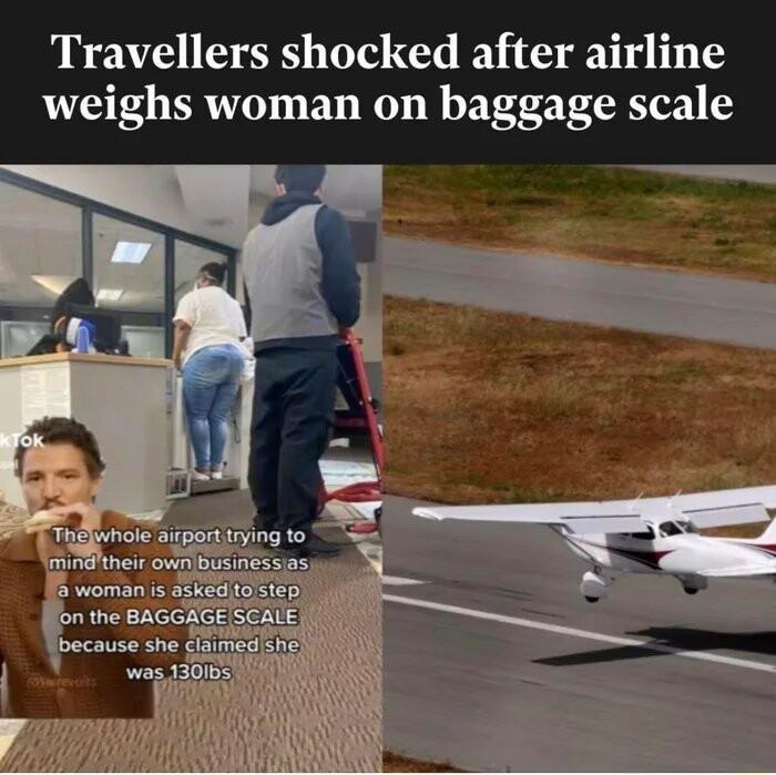 Travellers shocked after airline weighs woman on baggage scale