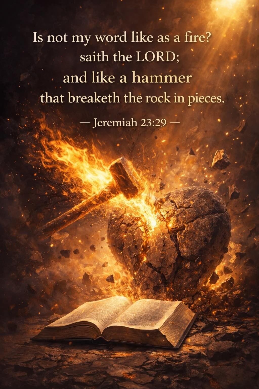Is not my word like as a fire? saith the LORD; and like a hammer that breaketh the rock in pieces. — Jeremiah 23:29 —
