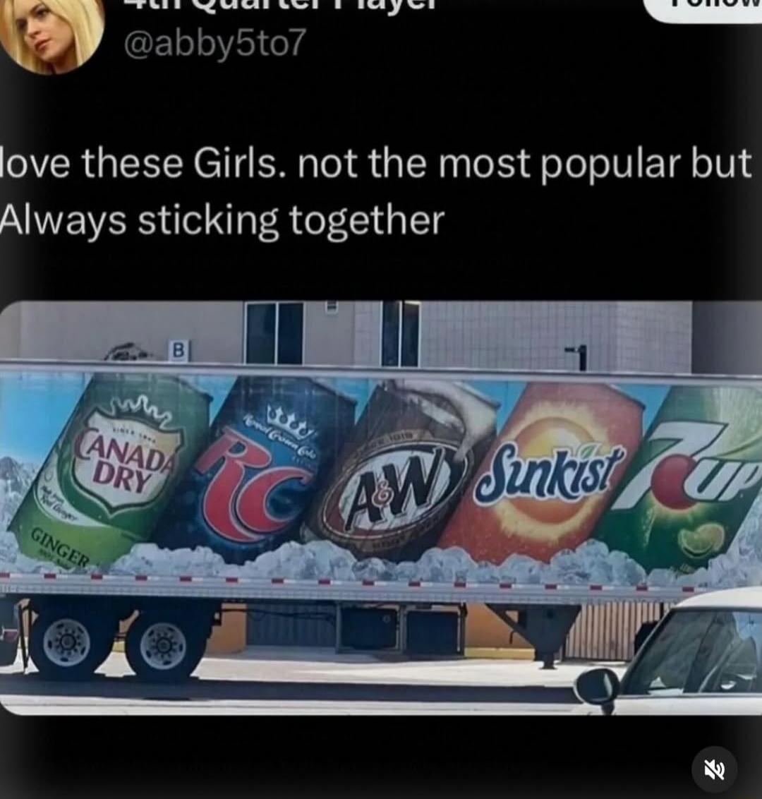 Love these Girls. not the most popular but Always sticking together

Canada Dry  RC  A&W  Sunkist  7UP