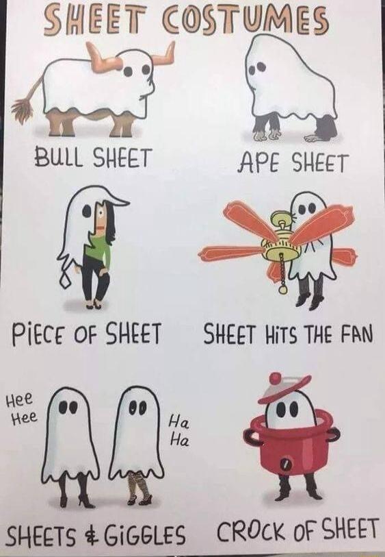 e o BULL SHEET APE SHEET PiECE OF GHEET SHEET Hits THE FAN jlElr COSTUMES SHEETS tGIGGLES CROCK OF GHEET