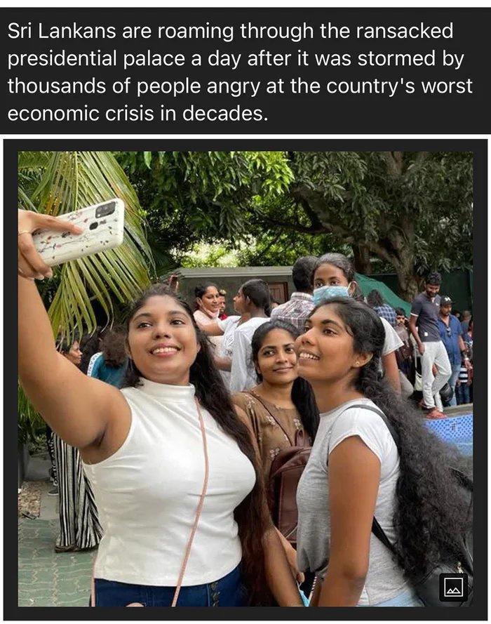 Sri Lankans are roaming through the ransacked presidential palace a day after it was stormed by thousands of people angry at the countrys worst economic crisis in decades
