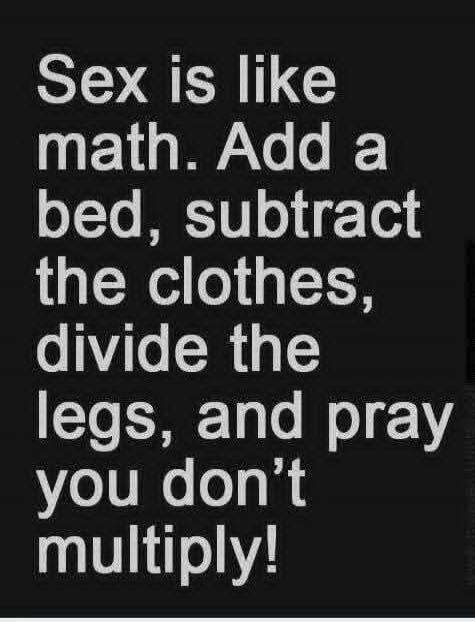 Sex is like math. Add a bed, subtract the clothes, divide the legs, and pray you don't multiply!