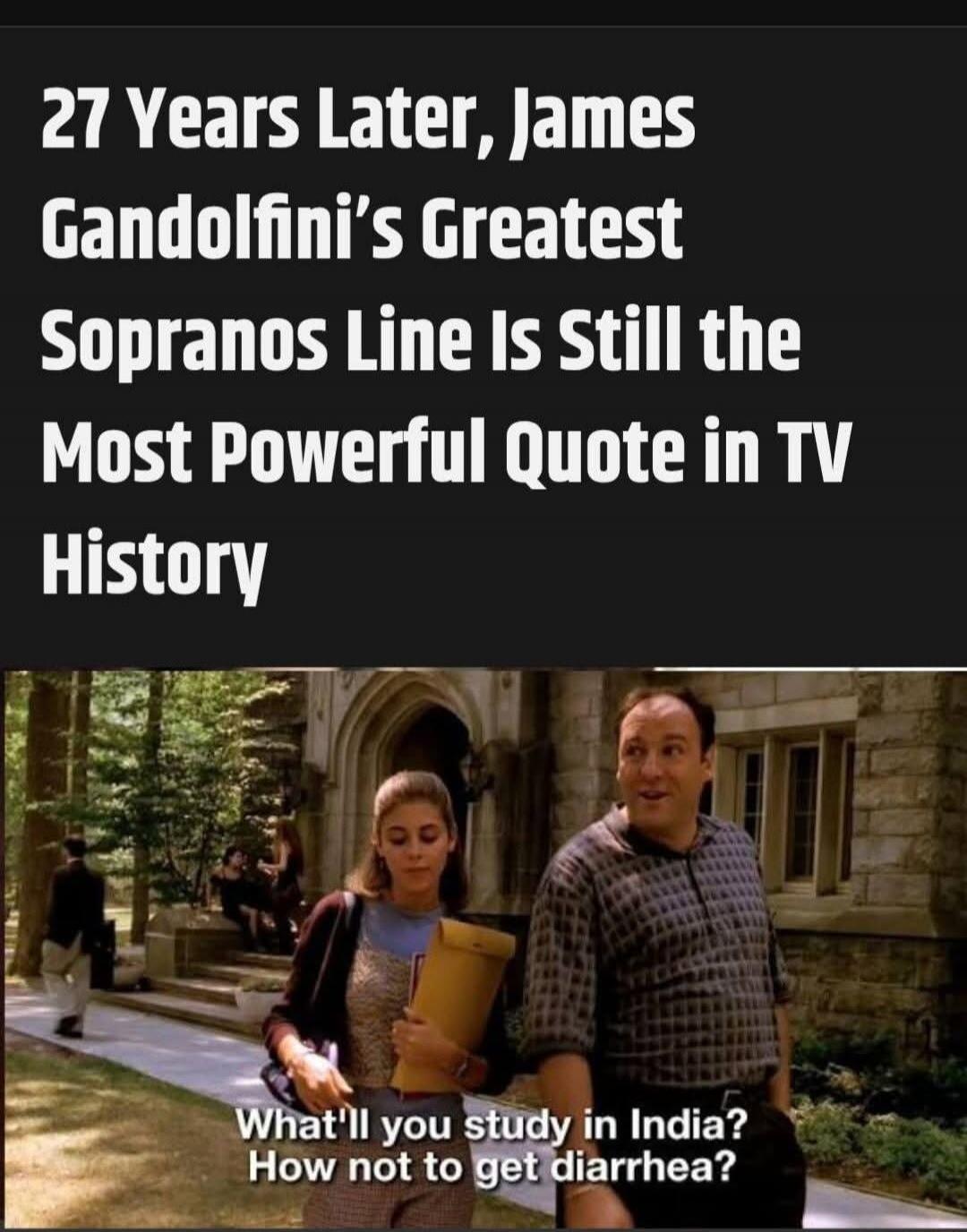 27 Years Later, James Gandolfini's Greatest Sopranos Line Is Still the Most Powerful Quote in TV History. What'll you study in India? How not to get diarrhea?