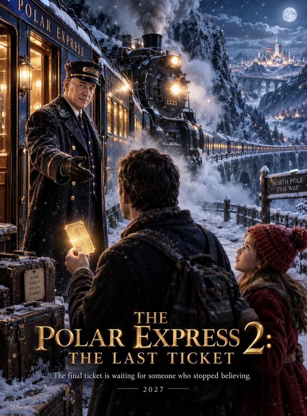 POLAR EXPRESS CONDUCTOR 1225 SOME PEOPLE NEVER FORGET NORTH POLE THIS WAY THE POLAR EXPRESS 2: THE LAST TICKET The final ticket is waiting for someone who stopped believing. 2027