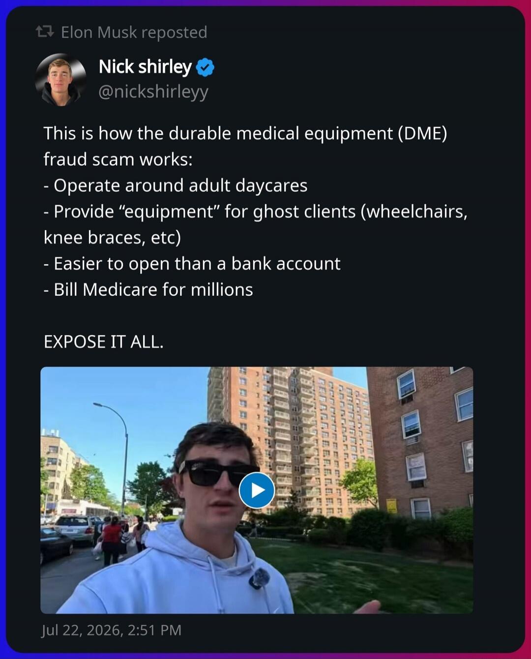 This is how the durable medical equipment (DME) fraud scam works: Operate around adult daycares, provide 