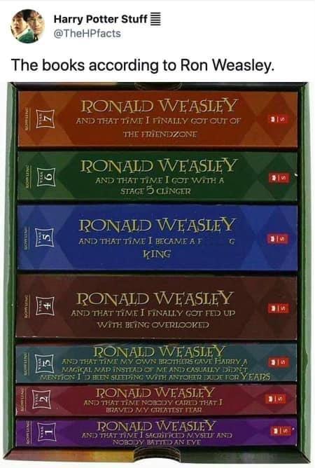 Harry Potter Stuf CTheHPracts The books according to Ron Weasley IPINVV IDRYVA I N BpV DR SJ Y o v KING RONAILD WEASLEY T s RONALD VA _RON D WEA