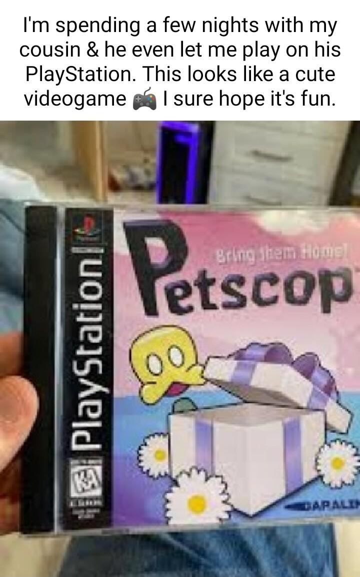 Im spending a few nights with my cousin he even let me play on his PlayStation This looks like a cute videogame g sure hope its fun H o E 2 L L