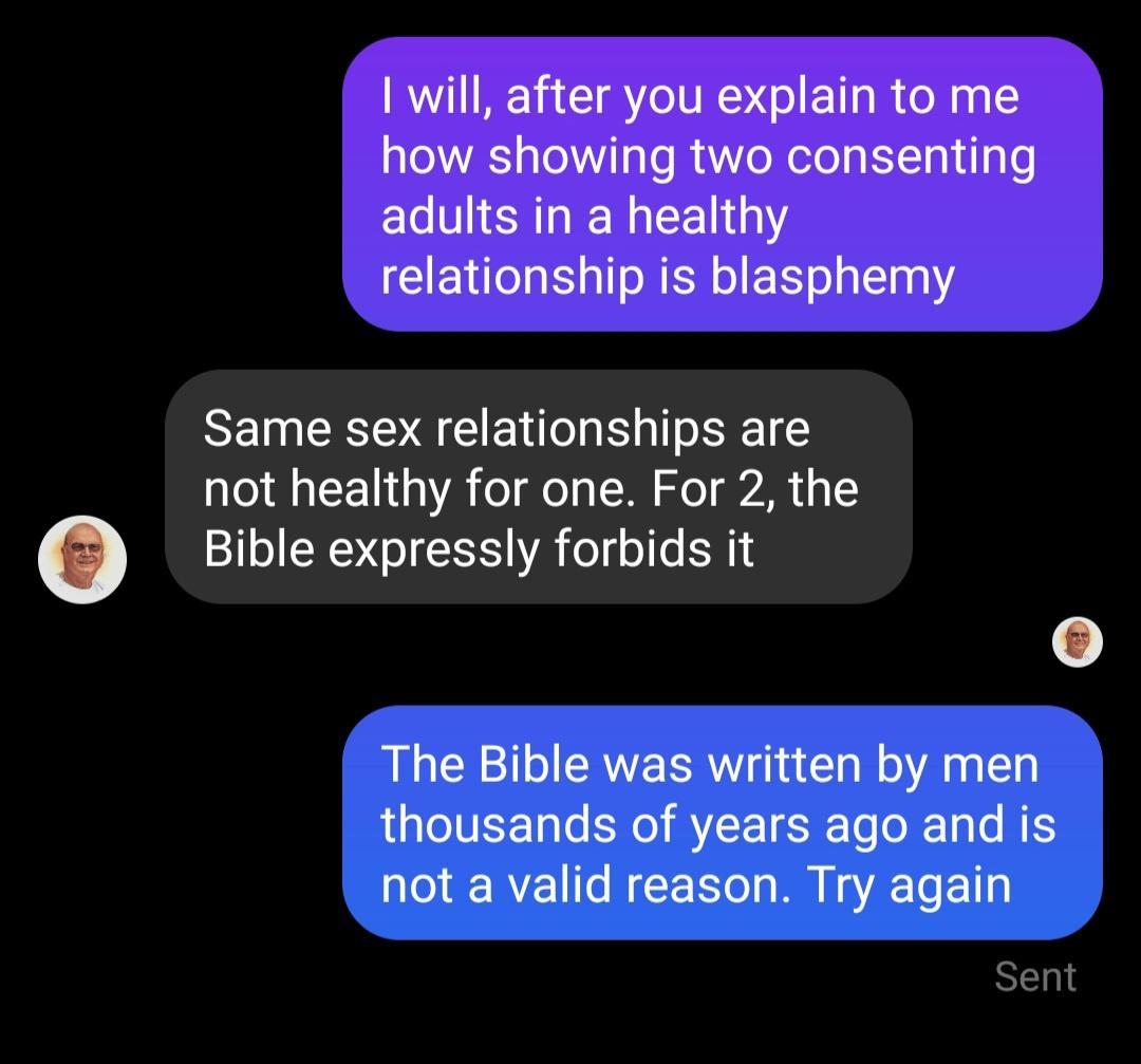 Same sex relationships are not healthy for one For 2 the Bible expressly forbids it Sent