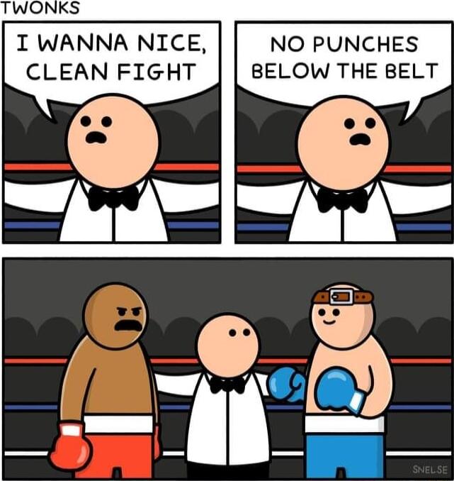 I WANNA NICE NO PUNCHES CLEAN FIGHT BELOW THE BELT