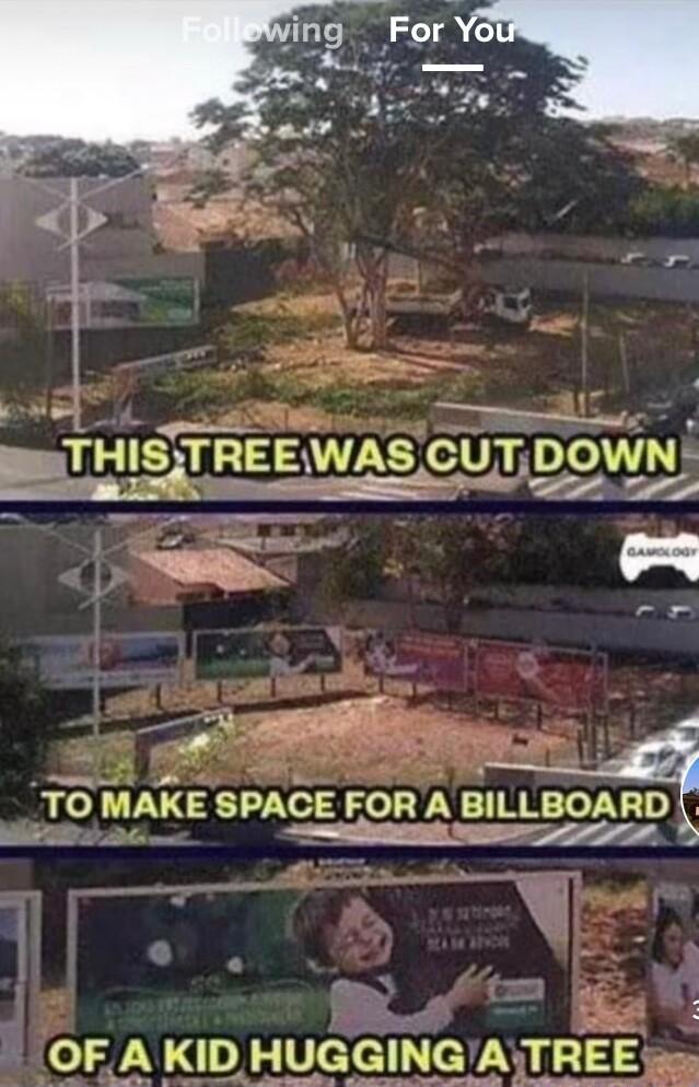 L e TREEWAS CUT Dgl TO MAKE SPACE FOR A BILLBOARD s 4 e L