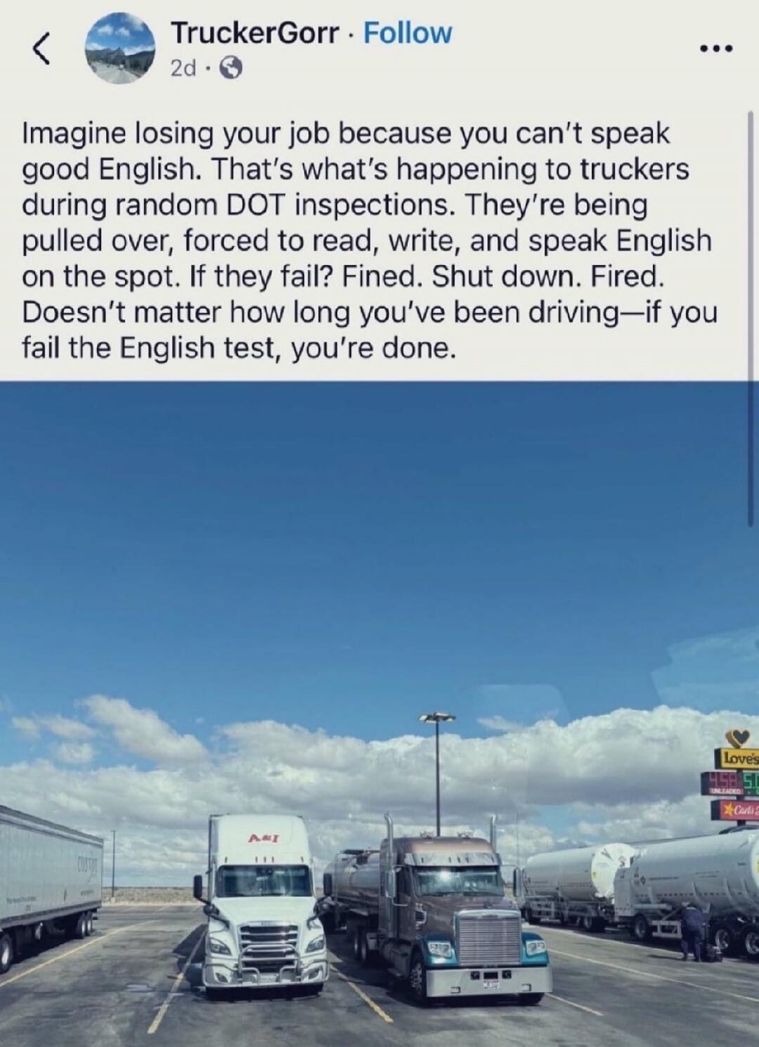 Imagine losing your job because you can't speak good English. That's what's happening to truckers during random DOT inspections. They're being pulled over, forced to read, write, and speak English on the spot. If they fail? Fined. Shut down. Fired. Doesn't matter how long you've been driving—if you fail the English test, you're done.