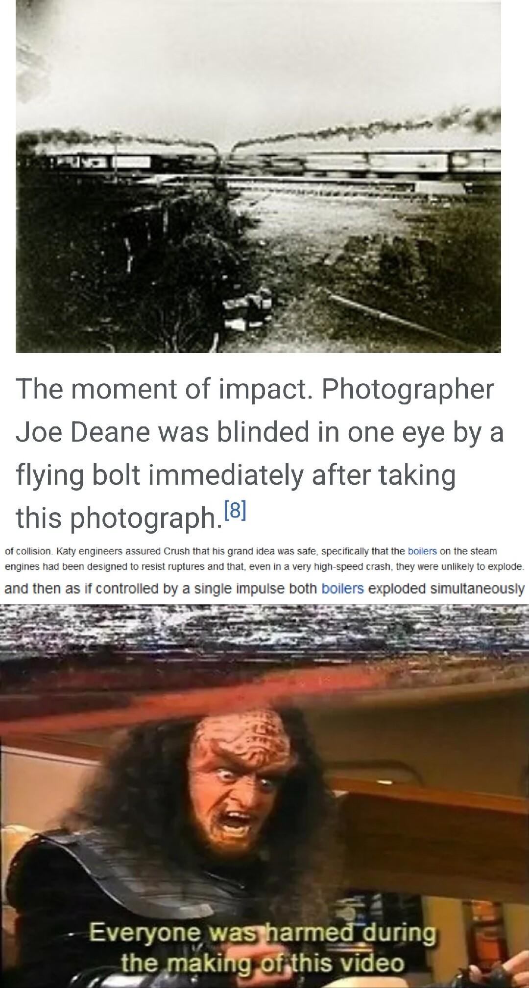 The moment of impact Photographer a Joe Deane was blinded in one eye by flying bolt immediately after taking sharmed during PROISEYT 1 Everyone was the