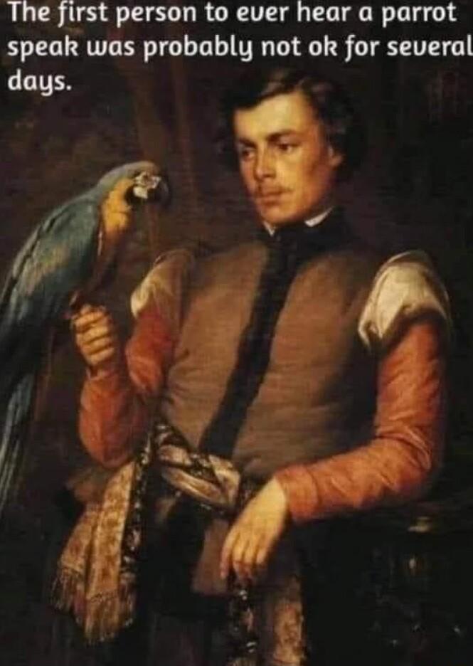 The first person to ever hear a parrot speak was probably not ok for several