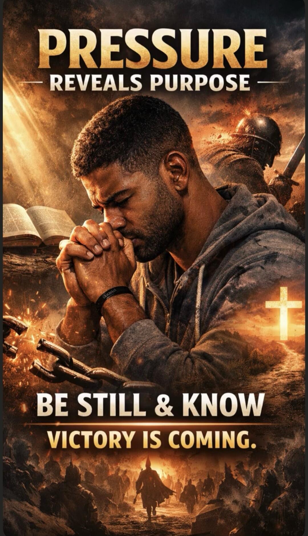 PRESSURE REVEALS PURPOSE. BE STILL & KNOW. VICTORY IS COMING.