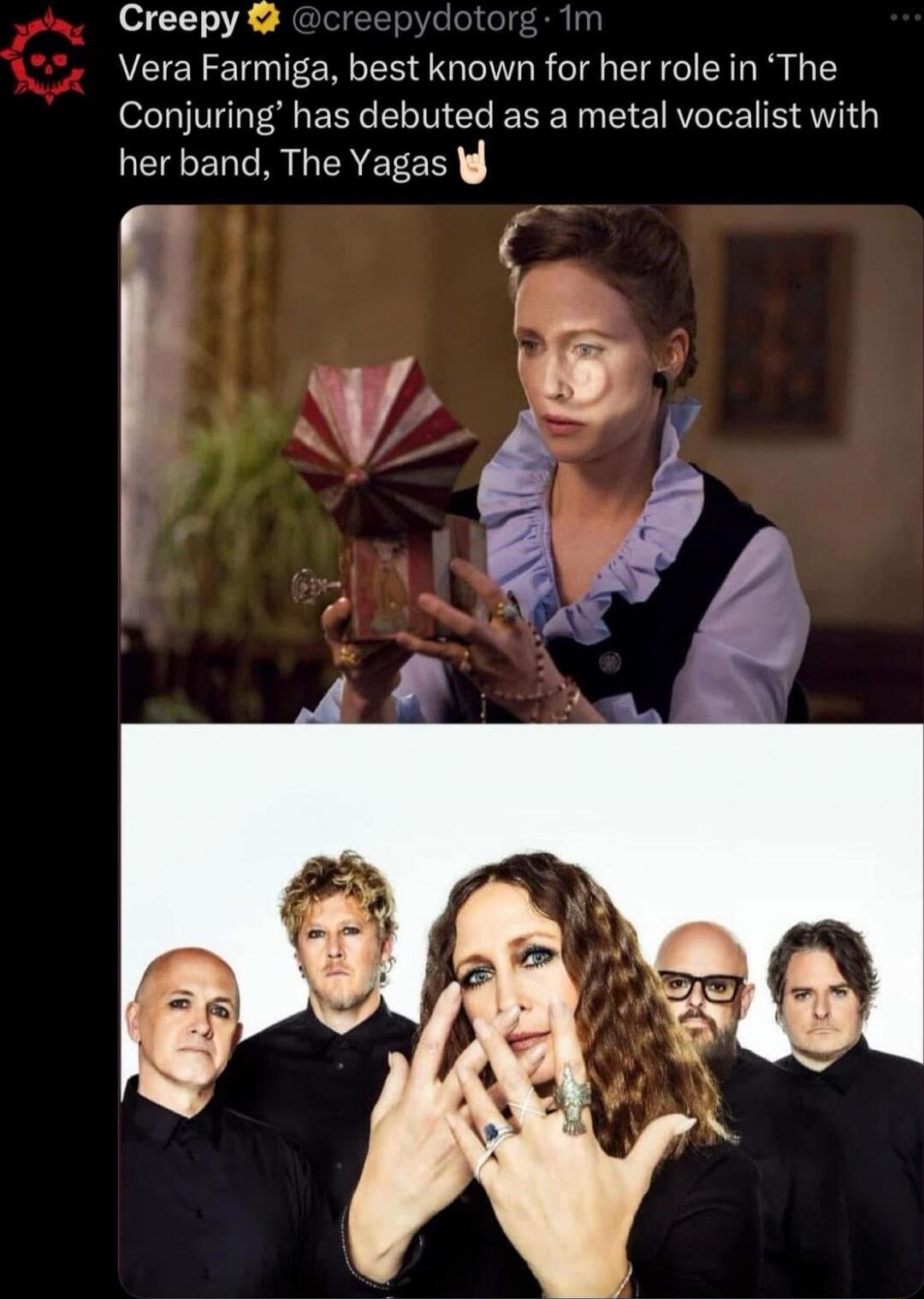 Vera Farmiga, best known for her role in 'The Conjuring' has debuted as a metal vocalist with her band, The Yagas 🤘
