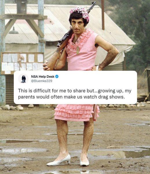 This is difficult for me to share butgrowing up my parents would often make us watch drag shows TS