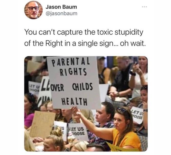 Jason Baum jasonbaum You cant capture the toxic stupidity of the Right in a single sign oh wait