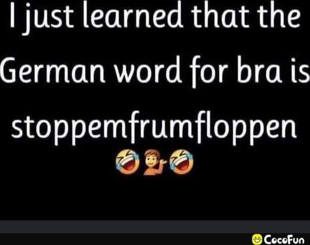 I just learned that the German word for bra is stoppemfrunfloppen 😂🤷‍♀️😂