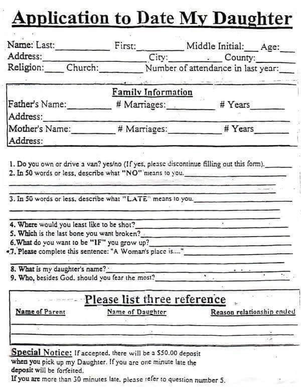 Application to Date My Daughter Name Last Address Religion Church First Middle Initial __ Age i County of attendance in last year__ Familv Information Fathers Name Marriages Years Address Mothers Name Marriages Years Address 1 Do you own ar drive a van yesino IF yes please discontinue illing out this form 2In 50 words or less describe what NO mieans 10 you 31 50 words or less describe what LATE me