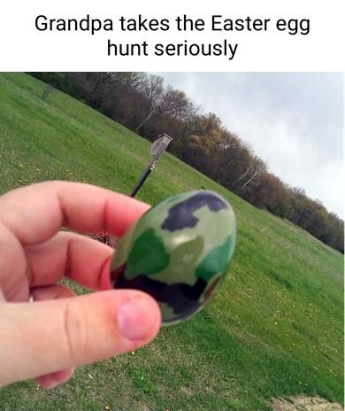 Grandpa takes the Easter egg hunt seriously