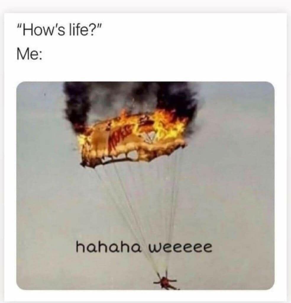 How's life? Me: hahaha weeeee
