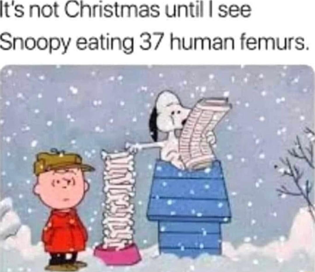 ts not Christmas until see Snoopy eating 37 human femurs
