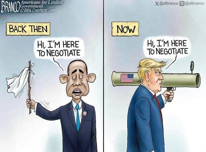 BRANCO Americans for Limited Government ©2026 Creators.com BACK THEN HI, I'M HERE TO NEGOTIATE NOW HI, I'M HERE TO NEGOTIATE X @afranco T @afranco