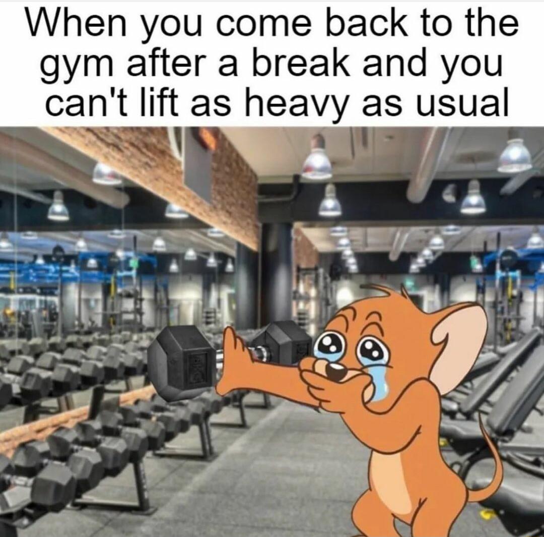 When you come back to the gym after a break and you cant lift as heavy as usual R e oMl e e o seeds o A 4 ceat vl 1 0 N N T x 5 S A Y A P